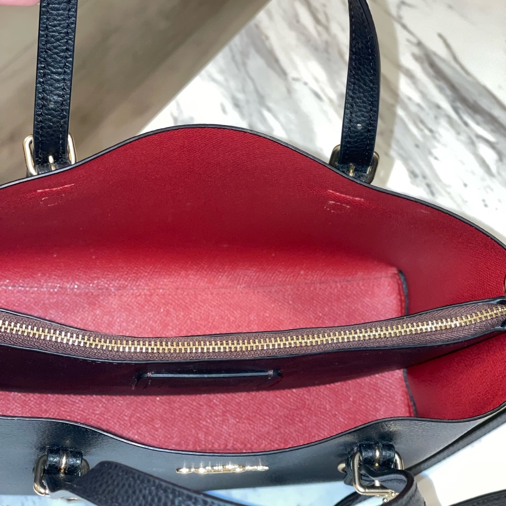 Coach Black Pebbled Leather Tote with Red Interior and Matching Wallet - Picture 4 of 6